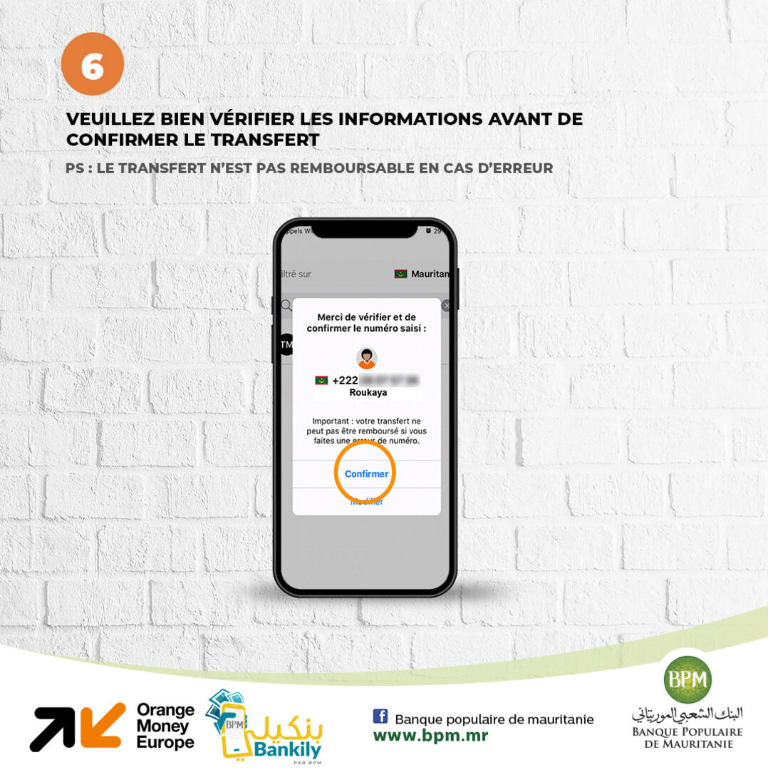 Transfert d’argent sur un compte Bankily 5