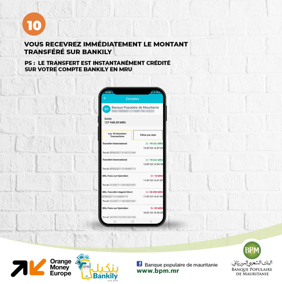 Transfert d’argent sur un compte Bankily 8
