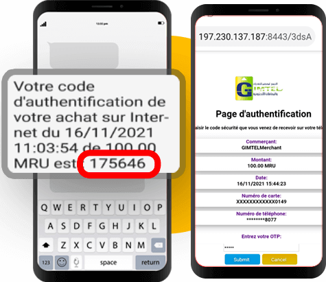Introduisez le code OTP et validez